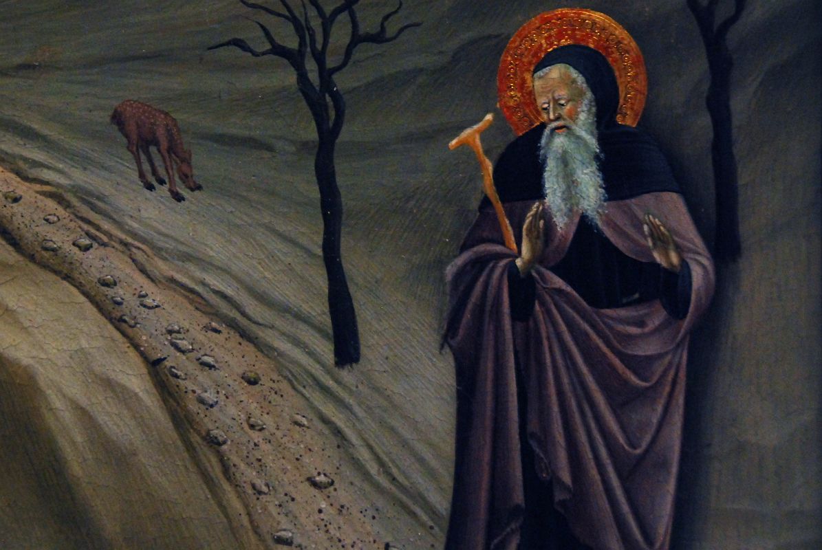 26B Saint Anthony the Abbot in the Wilderness Close Up 1 - Osservanza Master 1435 - Robert Lehman Collection New York Metropolitan Museum Of Art